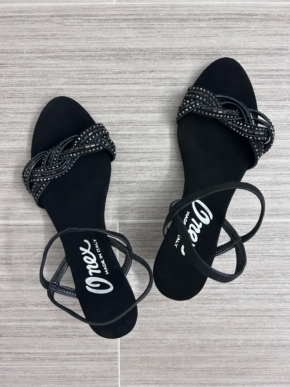 Onex Black Braided Embellished Strappy Heels